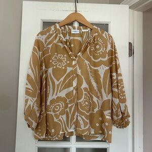 Marella Sport Beige And White Floral Cotton Silk Blend Blouse Size 6